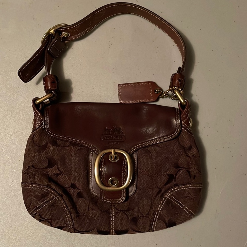 Chocolate brown Coach purse - canvas and Leather with gold hardware